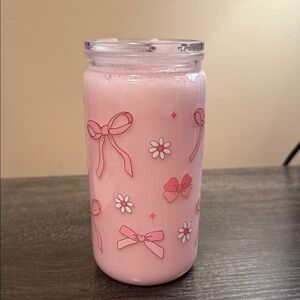 Pink Bow and Flower Glass Jar